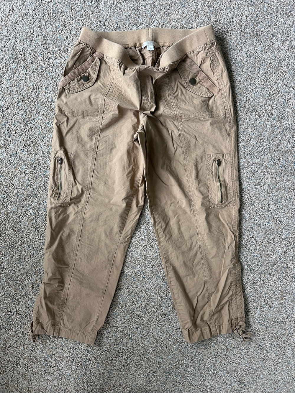 Boston Proper Tan Cargo Cropped Drawstring Pants